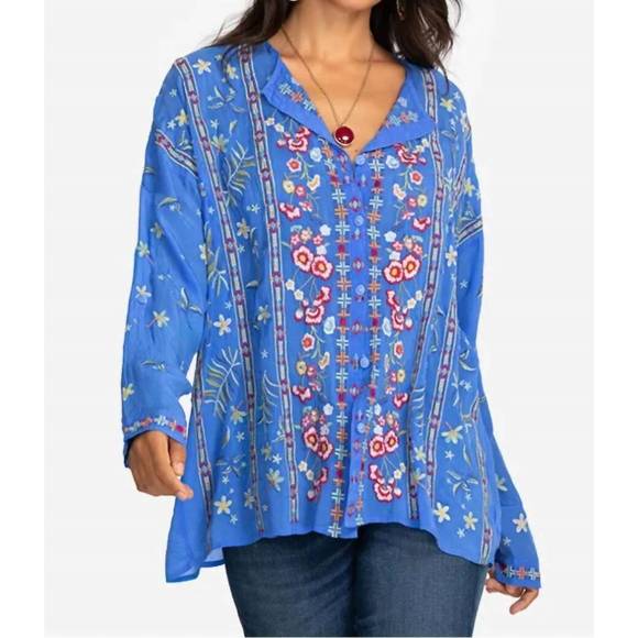 NEW JOHNNY WAS stripe garden blouse in ultramarine - Picture 1 of 3